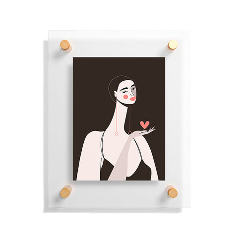 Maritza Lisa Girl With Pink Heart Floating Acrylic Print