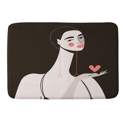 Maritza Lisa Girl With Pink Heart Memory Foam Bath Mat