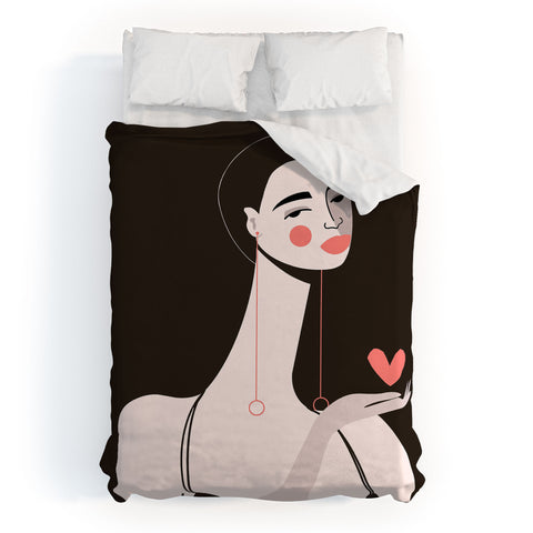 Maritza Lisa Girl With Pink Heart Duvet Cover