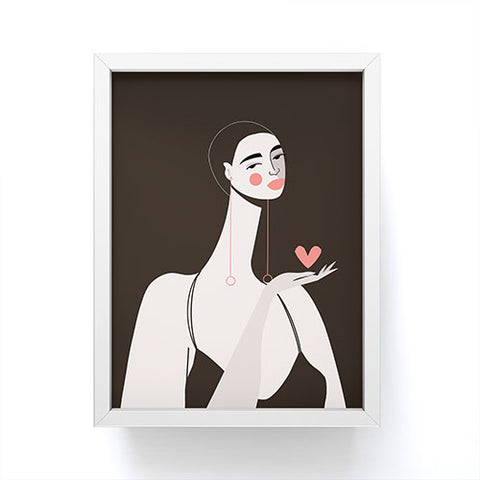 Maritza Lisa Girl With Pink Heart Framed Mini Art Print