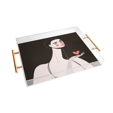 Maritza Lisa Girl With Pink Heart Acrylic Tray