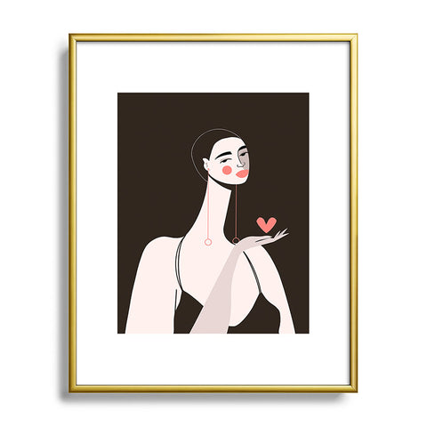 Maritza Lisa Girl With Pink Heart Metal Framed Art Print