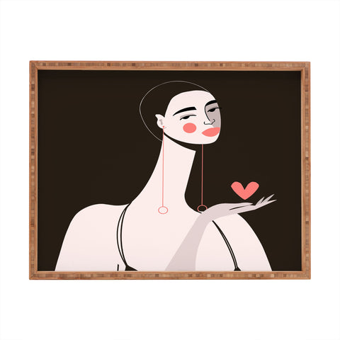 Maritza Lisa Girl With Pink Heart Rectangular Tray