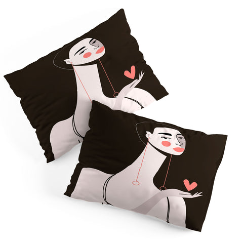 Maritza Lisa Girl With Pink Heart Pillow Shams