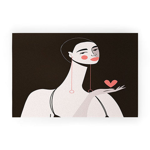 Maritza Lisa Girl With Pink Heart Welcome Mat