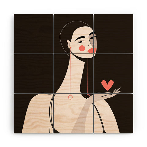 Maritza Lisa Girl With Pink Heart Wood Wall Mural