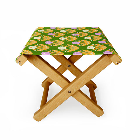 Maritza Lisa Happy White and Purple Dahlias Folding Stool