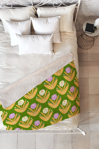 Maritza Lisa Happy White and Purple Dahlias Fleece Throw Blanket