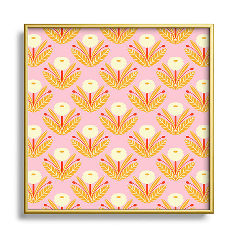 Maritza Lisa Happy White Dahlias Pattern Square Metal Framed Art Print