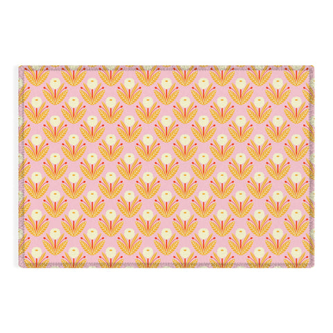 Maritza Lisa Happy White Dahlias Pattern Outdoor Rug