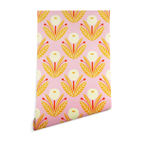 Maritza Lisa Happy White Dahlias Pattern Wallpaper