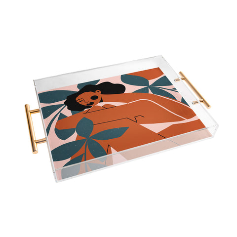 Maritza Lisa Pink Bikini Dark Green Flower Acrylic Tray