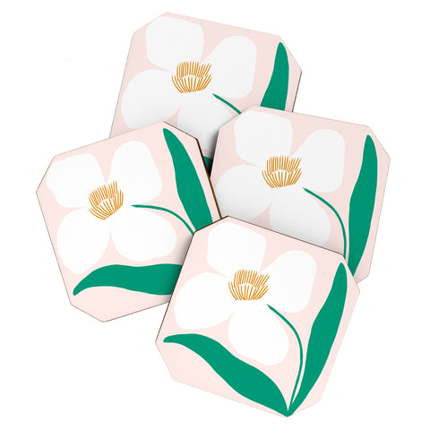 Maritza Lisa Single White Abstract Flower Coaster Set