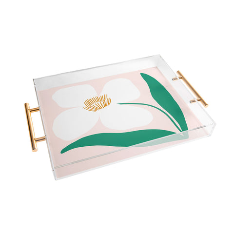 Maritza Lisa Single White Abstract Flower Acrylic Tray