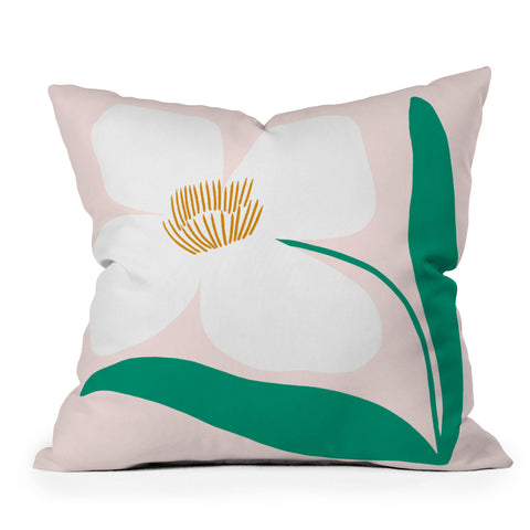 Maritza Lisa Single White Abstract Flower Outdoor Throw Pillow
