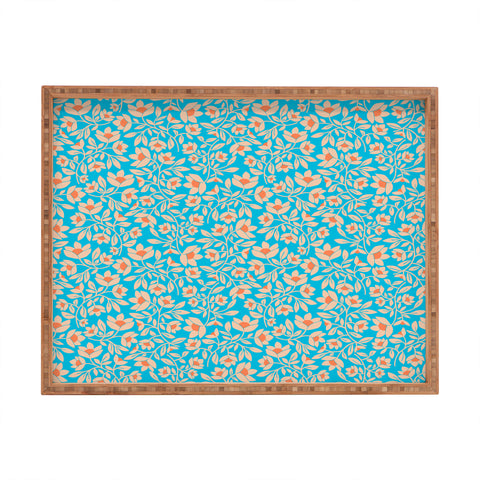 Maritza Lisa Tropical Blooms Pattern Blue Rectangular Tray