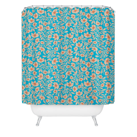 Maritza Lisa Tropical Blooms Pattern Blue Shower Curtain