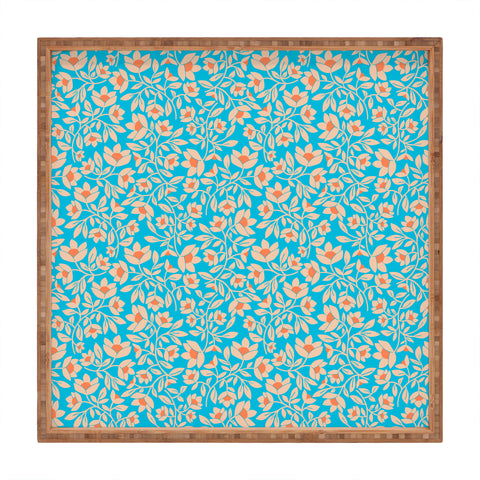 Maritza Lisa Tropical Blooms Pattern Blue Square Tray