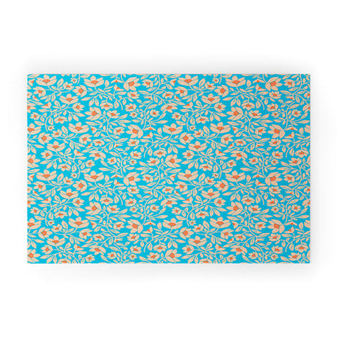 Maritza Lisa Tropical Blooms Pattern Blue Welcome Mat