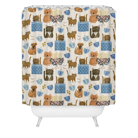 Marni Cream Hanukkah Cats Shower Curtain