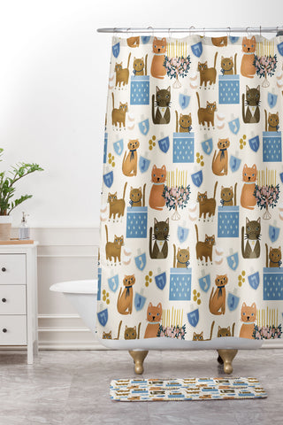Marni Cream Hanukkah Cats Shower Curtain And Mat