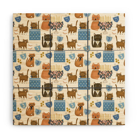 Marni Cream Hanukkah Cats Wood Wall Mural