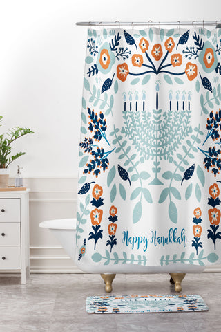 Marni Floral Hanukkah Menorah Shower Curtain And Mat