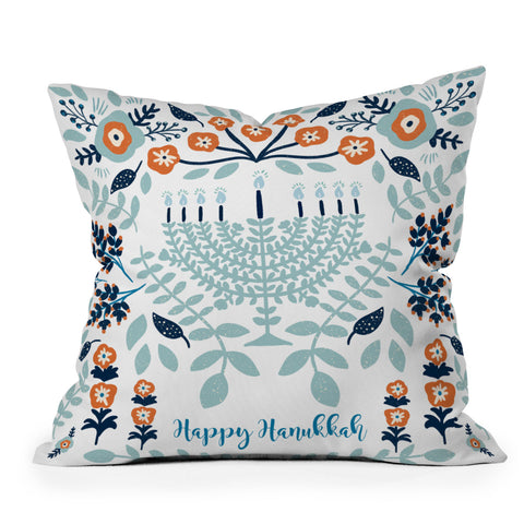 Marni Floral Hanukkah Menorah Outdoor Throw Pillow