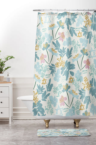 Marni Floral Star of David Shower Curtain And Mat