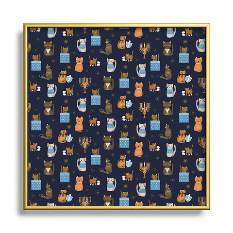 Marni Hanukkah Cats Square Metal Framed Art Print