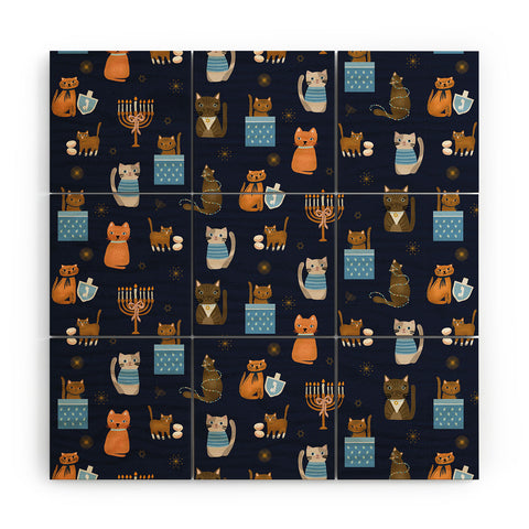 Marni Hanukkah Cats Wood Wall Mural