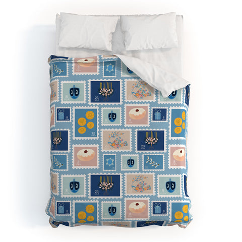 Marni Hanukkah Stamps Duvet Cover