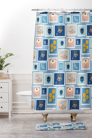 Marni Hanukkah Stamps Shower Curtain And Mat