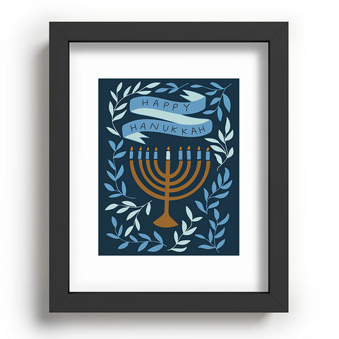 Marni Happy Hanukkah Menorah Dark Blue Recessed Framing Rectangle