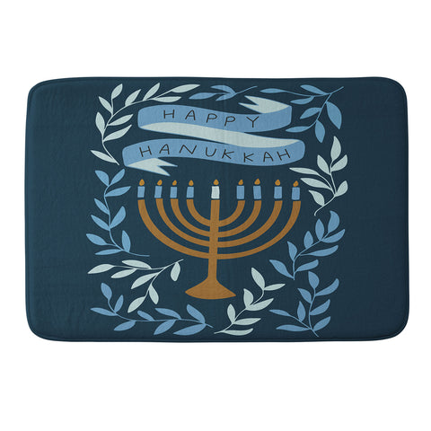 Marni Happy Hanukkah Menorah Dark Blue Memory Foam Bath Mat
