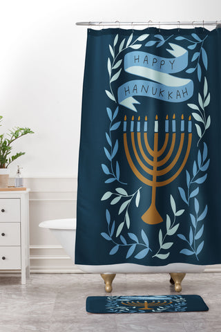 Marni Happy Hanukkah Menorah Dark Blue Shower Curtain And Mat
