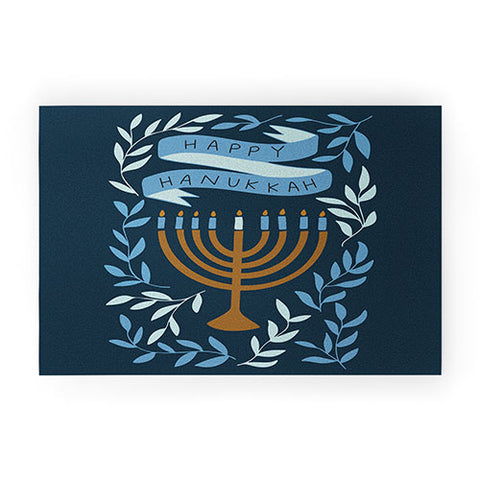 Marni Happy Hanukkah Menorah Dark Blue Welcome Mat