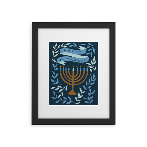 Marni Happy Hanukkah Menorah Dark Blue Framed Art Print