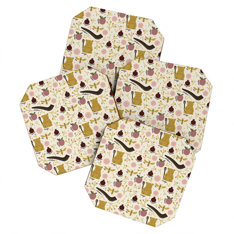 Marni Honey Bear Bee Shofar Pomegranate Apple Coaster Set
