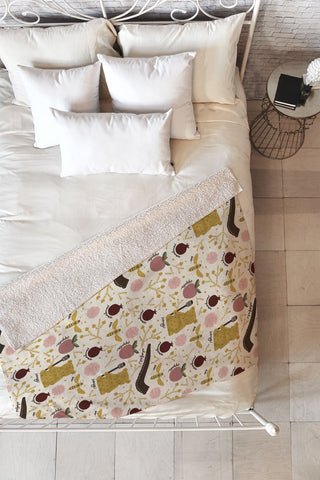 Marni Honey Bear Bee Shofar Pomegranate Apple Fleece Throw Blanket