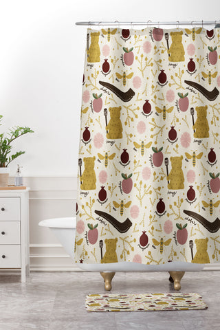 Marni Honey Bear Bee Shofar Pomegranate Apple Shower Curtain And Mat