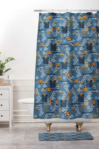 Marni Love and Light Blue Hanukkah Shower Curtain And Mat