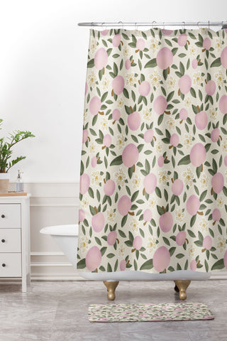 Marni Pink Textured Apples for Rosh Hashanah Shower Curtain And Mat
