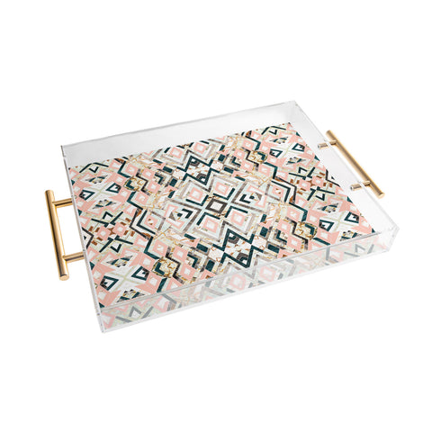 Marta Barragan Camarasa 3dimensional marbled geometry pattern Acrylic Tray