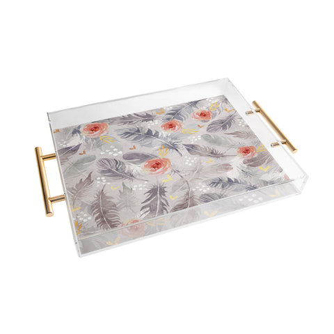 Marta Barragan Camarasa Abstract floral with feathers Acrylic Tray