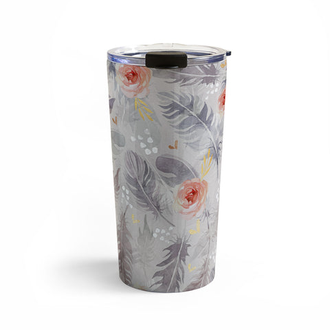 Marta Barragan Camarasa Abstract floral with feathers Travel Mug