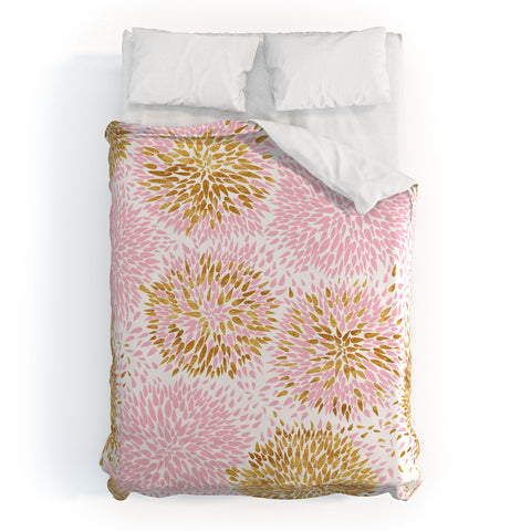 Marta Barragan Camarasa Abstract flowers pink and gold Duvet Cover