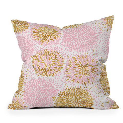 Marta Barragan Camarasa Abstract flowers pink and gold Outdoor Throw Pillow