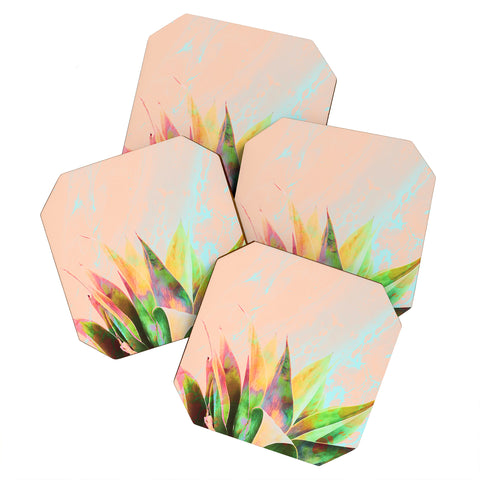 Marta Barragan Camarasa Abstract of cactus on marbled painting Coaster Set