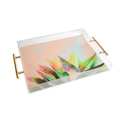 Marta Barragan Camarasa Abstract of cactus on marbled painting Acrylic Tray